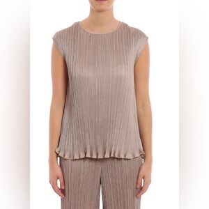 NWT Max Mara $545 Urbino Pleated Beige Taupe Top 8 Medium Sleeveless Blouse Top